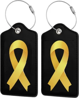 Childhood Cancer Awareness Ribbon Luggage Tags for Travel, Stainless Steel & Leather, Personalized Engraved, Durable Bag Tags 4 PCS