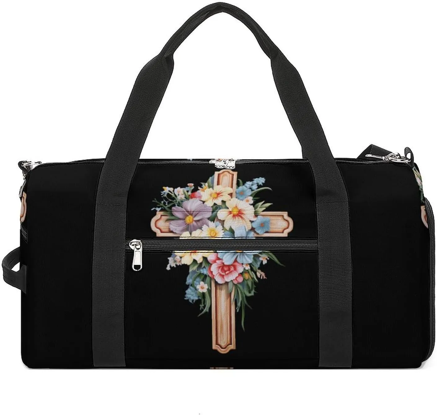Christian Cross with Flowers Sports Gym Bag Lightweight Travel Duffel Bag Workout Bags Casual Weekender Bag for Men Women