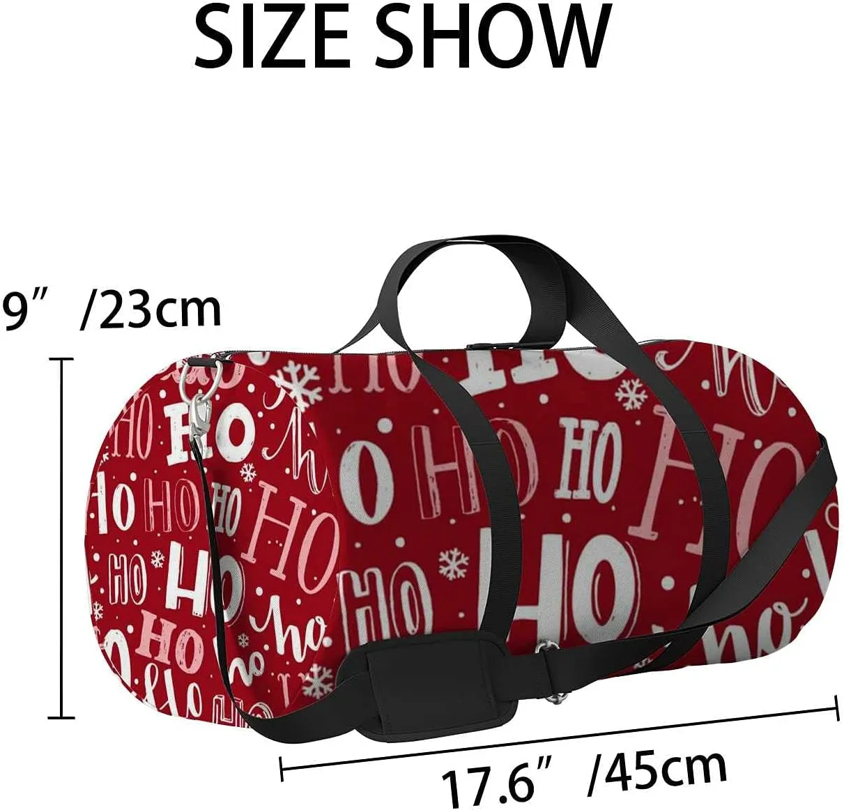 Christmas Funny Ho Lettering Sports Duffel Bag Travel Gym Tote Bags Lightweight Durable Shoulder Strap Waterproof Polyester Outside Mesh Pocket Overnight Trip Duffel Bag for Women Men