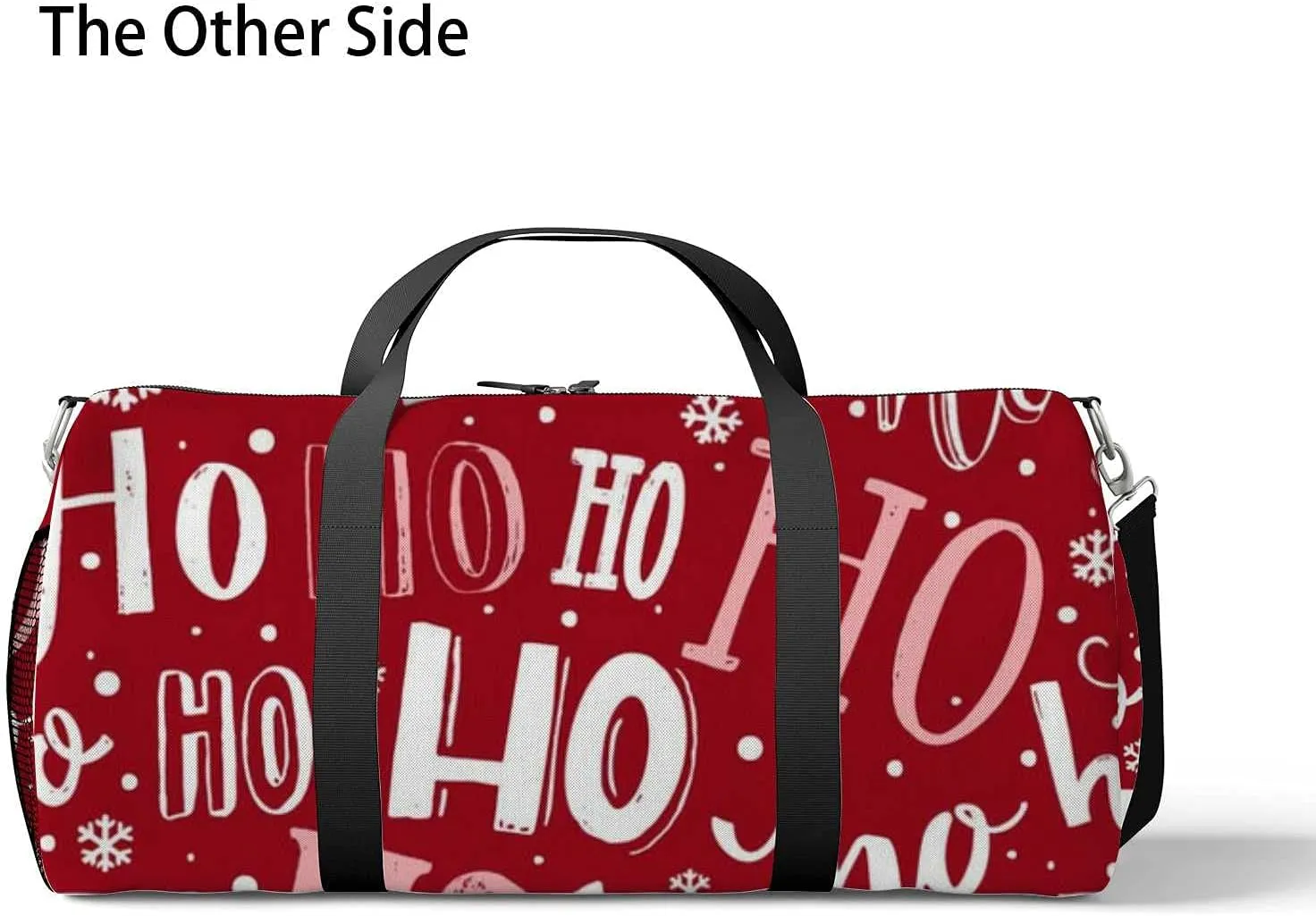 Christmas Funny Ho Lettering Sports Duffel Bag Travel Gym Tote Bags Lightweight Durable Shoulder Strap Waterproof Polyester Outside Mesh Pocket Overnight Trip Duffel Bag for Women Men