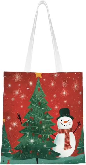 Christmas Holiday Print Canvas Tote Bag Reusable Shoulder Shopping Bags For Daily Use Shopping Travel