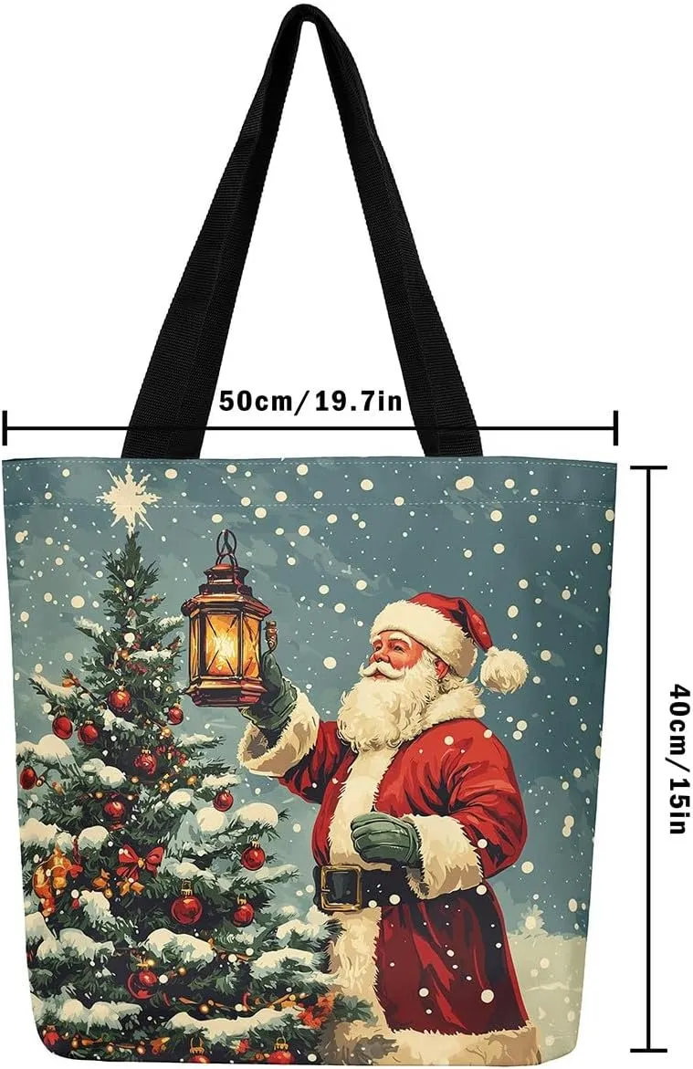 Christmas Santa Claus Canvas Tote Bag,Cartoon Gnome Shopping Grocery Bags for Teens Adults