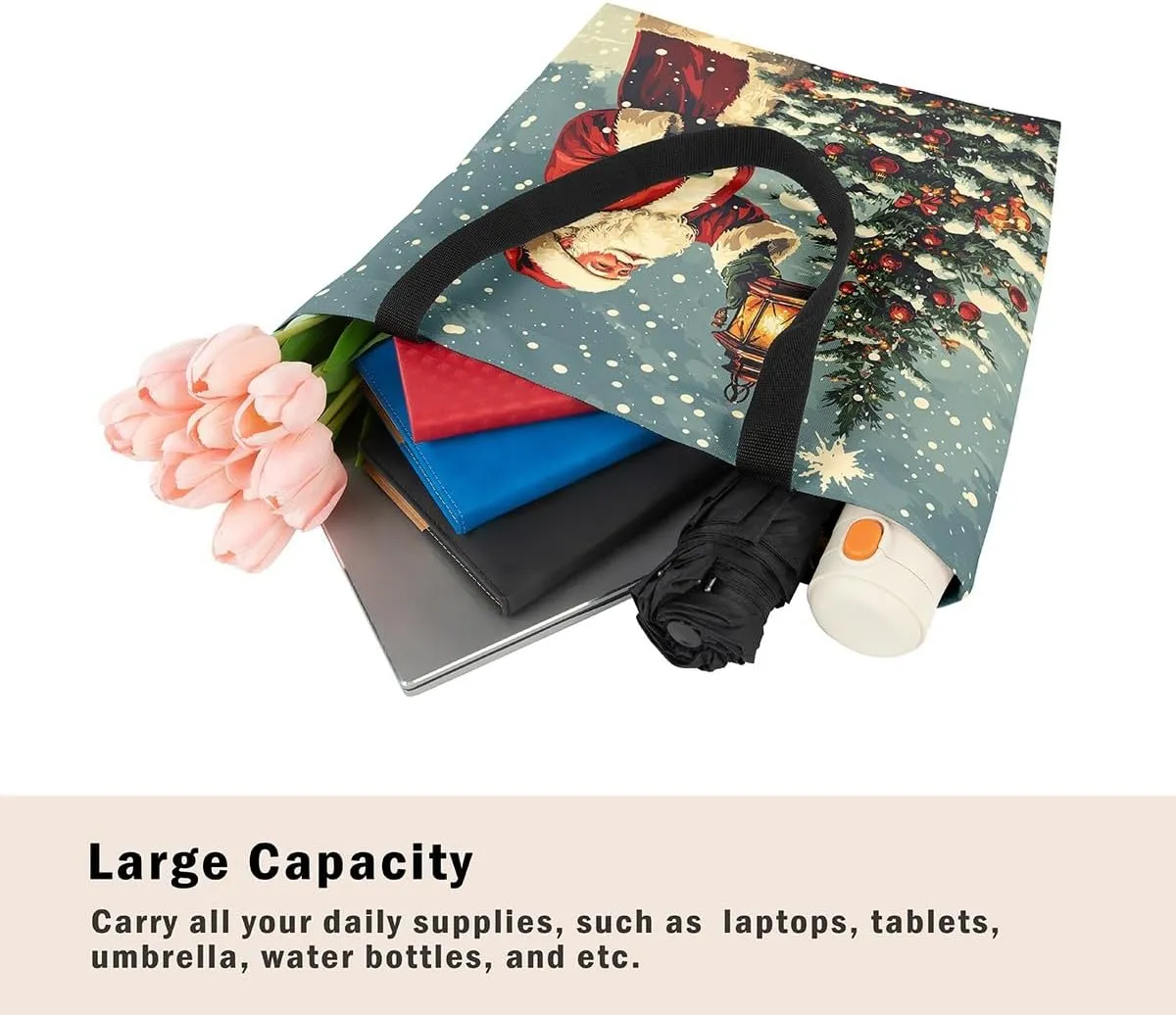 Christmas Santa Claus Canvas Tote Bag,Cartoon Gnome Shopping Grocery Bags for Teens Adults