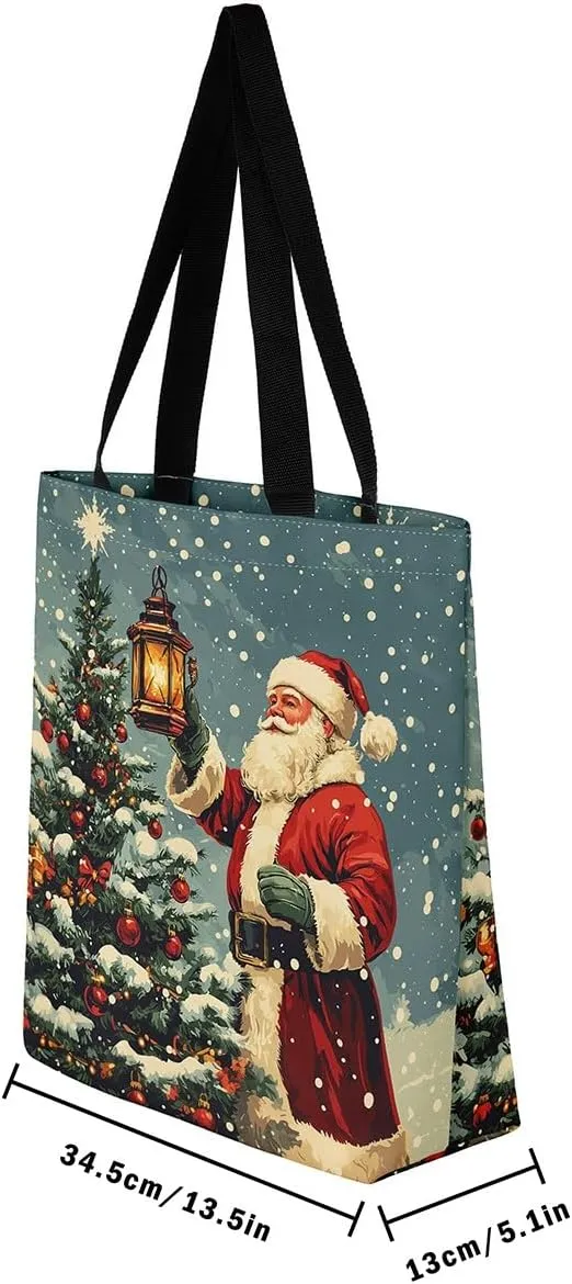 Christmas Santa Claus Canvas Tote Bag,Cartoon Gnome Shopping Grocery Bags for Teens Adults