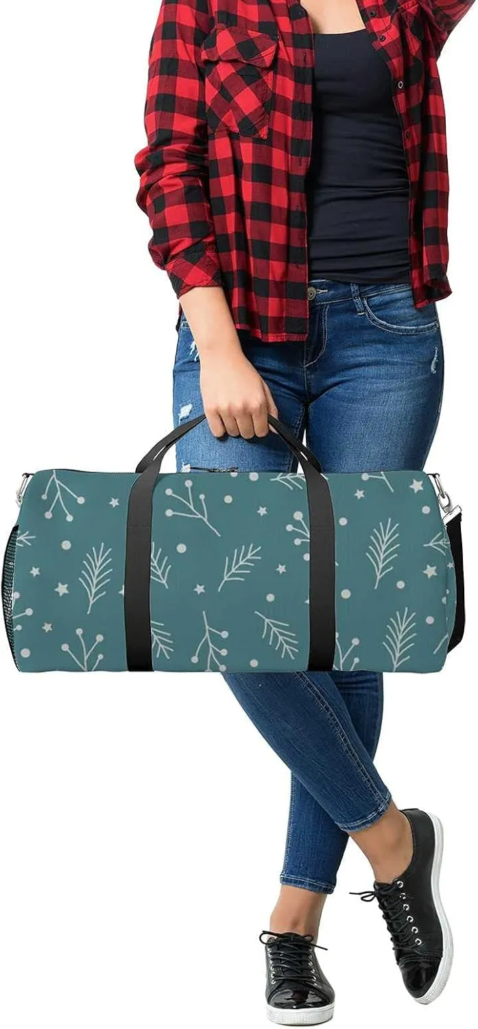 Christmas Spruce Tree Stars Circles Sports Duffel Bag Travel Gym Tote Bags Lightweight Durable Shoulder Strap Waterproof Polyester Outside Mesh Pocket Overnight Trip Duffel Bag for Women Men