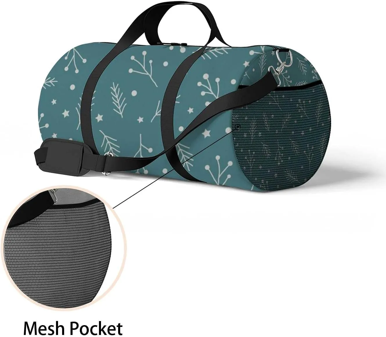 Christmas Spruce Tree Stars Circles Sports Duffel Bag Travel Gym Tote Bags Lightweight Durable Shoulder Strap Waterproof Polyester Outside Mesh Pocket Overnight Trip Duffel Bag for Women Men