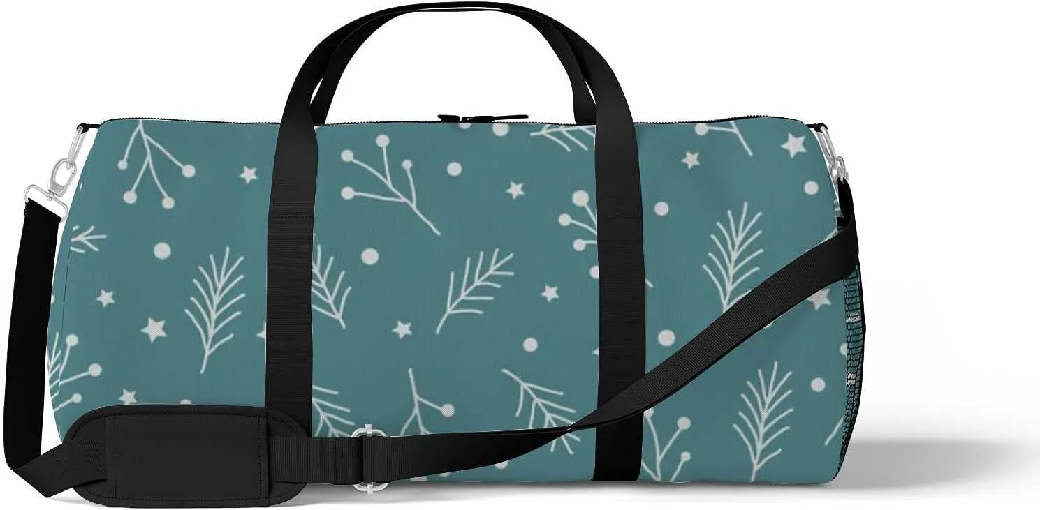 Christmas Spruce Tree Stars Circles Sports Duffel Bag Travel Gym Tote Bags Lightweight Durable Shoulder Strap Waterproof Polyester Outside Mesh Pocket Overnight Trip Duffel Bag for Women Men
