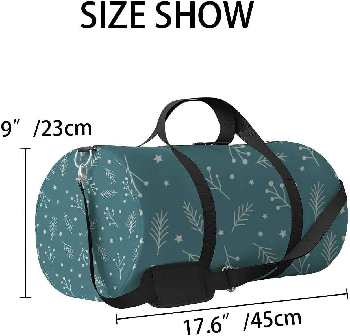 Christmas Spruce Tree Stars Circles Sports Duffel Bag Travel Gym Tote Bags Lightweight Durable Shoulder Strap Waterproof Polyester Outside Mesh Pocket Overnight Trip Duffel Bag for Women Men