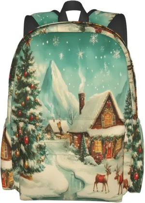 Christmas Tree Reindeer Backpack Bookbag Waterproof Backpacks for Women Men Travel Backpack Laptop Backpacks Daypack Shoulder Bag