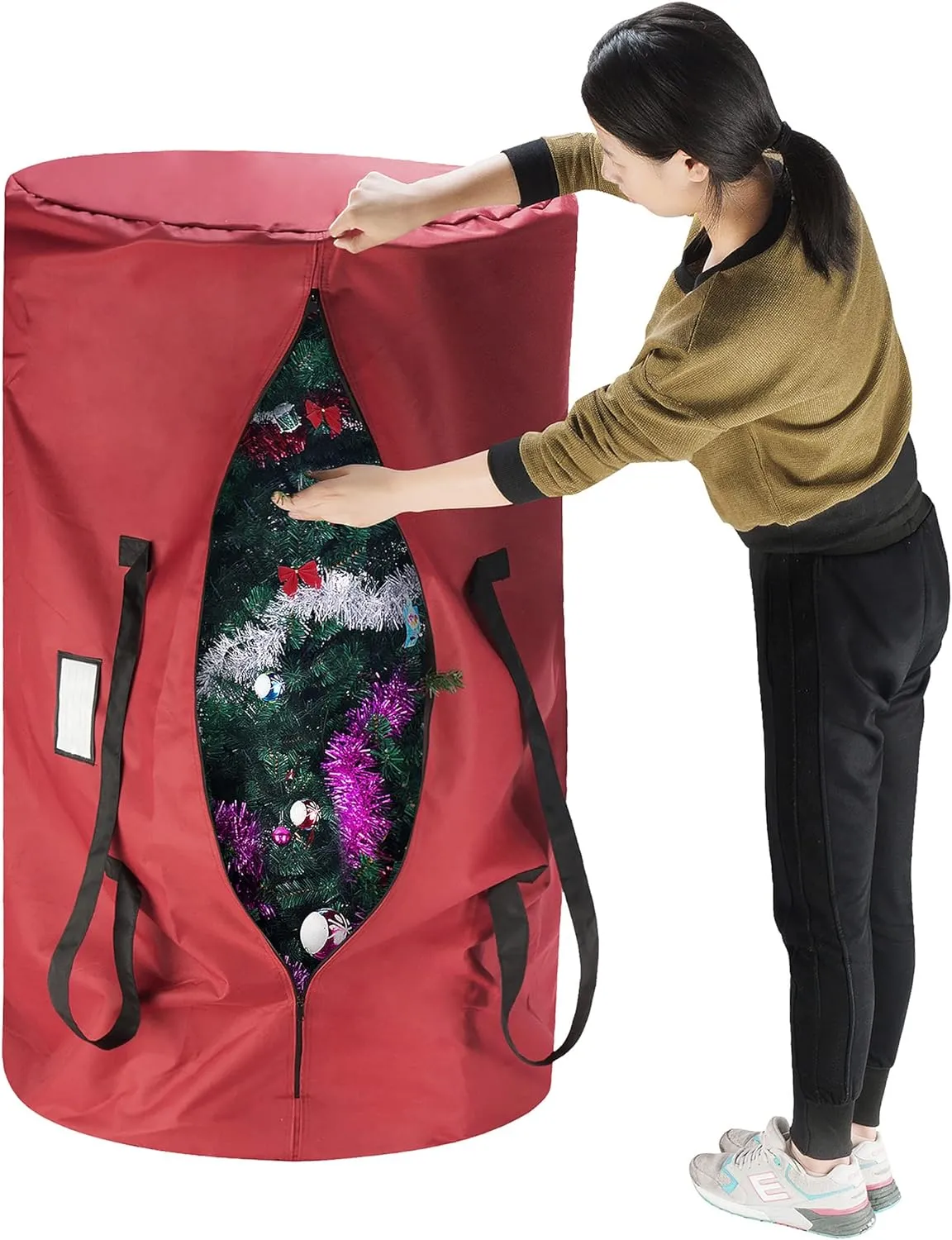 Christmas Tree Storage Bag - Oxford Canvas Holder with Zipper and Handle for 12-Foot Artificial Tree, Garlands, or Inflatables by Tiny Tim Totes (Red)