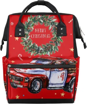 Christmas Wreath Cars Diaper Bag Tote Large Capacity Waterproof with Adjustable Shoulder Strap and Pram Straps Mommy Bag for Hospital Beach Weekender Travel