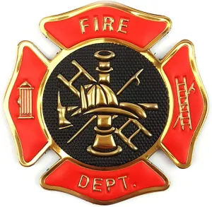 Chrome Trimmed Morale Patch - Fire Department 3"x3"- Red/Black/Gold