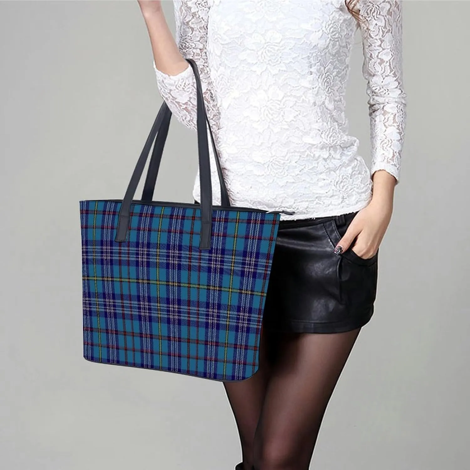 Clan Rutherford Tartan Large Capacity Portable Leather Handbag