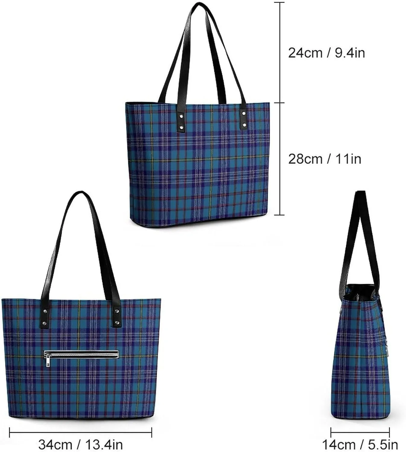 Clan Rutherford Tartan Large Capacity Portable Leather Handbag