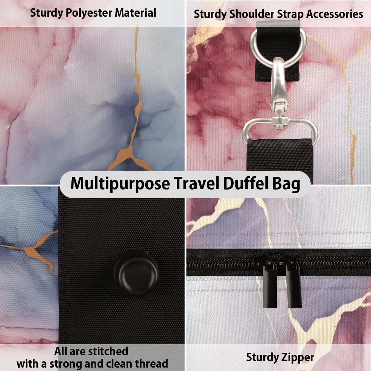 Classic Marble Themed Foldable Lightweight Duffle Bag for Travel - Waterproof Carry On Bags for Airplanes, Travel Duffel Bags for Gym, Weekend