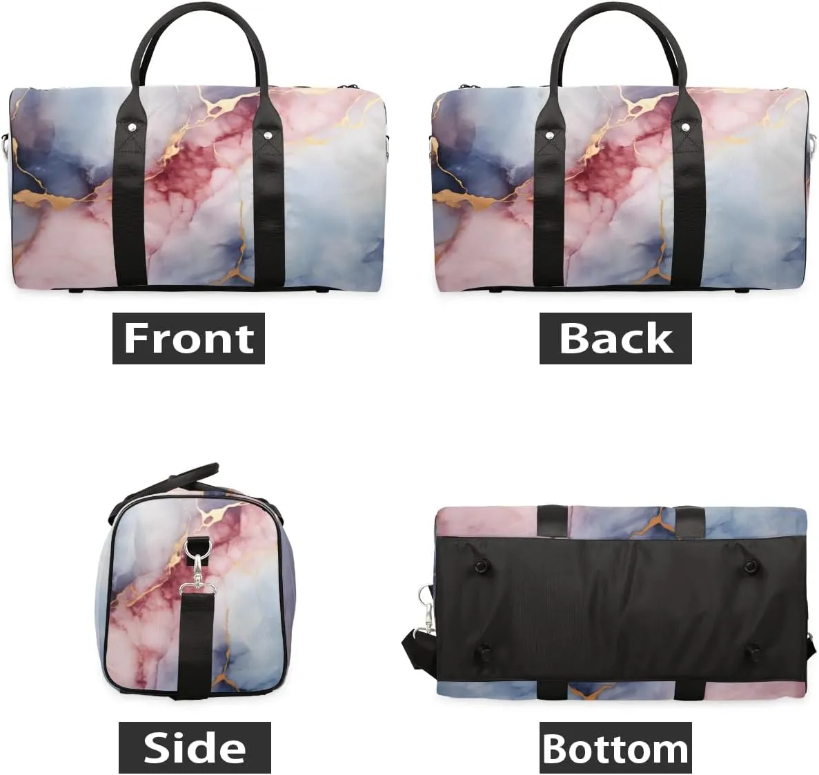 Classic Marble Themed Foldable Lightweight Duffle Bag for Travel - Waterproof Carry On Bags for Airplanes, Travel Duffel Bags for Gym, Weekend