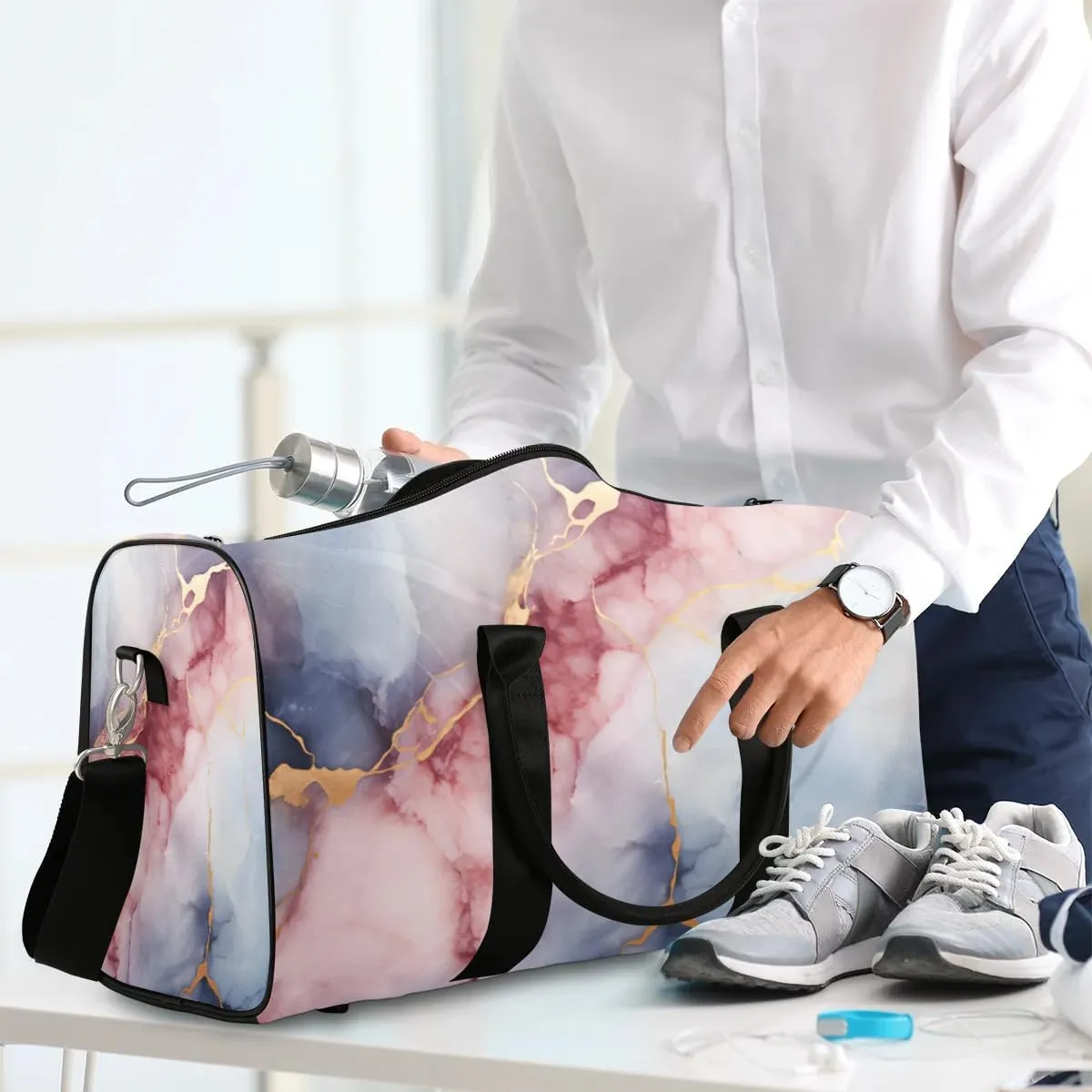 Classic Marble Themed Foldable Lightweight Duffle Bag for Travel - Waterproof Carry On Bags for Airplanes, Travel Duffel Bags for Gym, Weekend