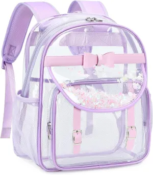 Clear Backpack for School,Heavy Duty PVC Transparent Bookbag for Girls Women Stadium Approved See Through Backpacks Kids Elementary Laptop Bags for Teens,Sports,Students,Work,Travel Purple