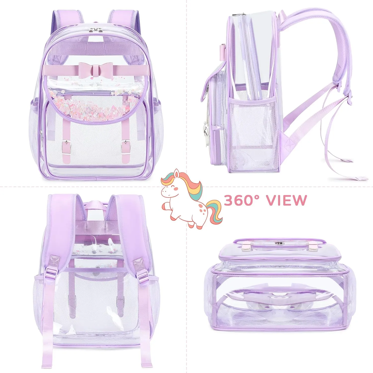 Clear Backpack for School,Heavy Duty PVC Transparent Bookbag for Girls Women Stadium Approved See Through Backpacks Kids Elementary Laptop Bags for Teens,Sports,Students,Work,Travel Purple