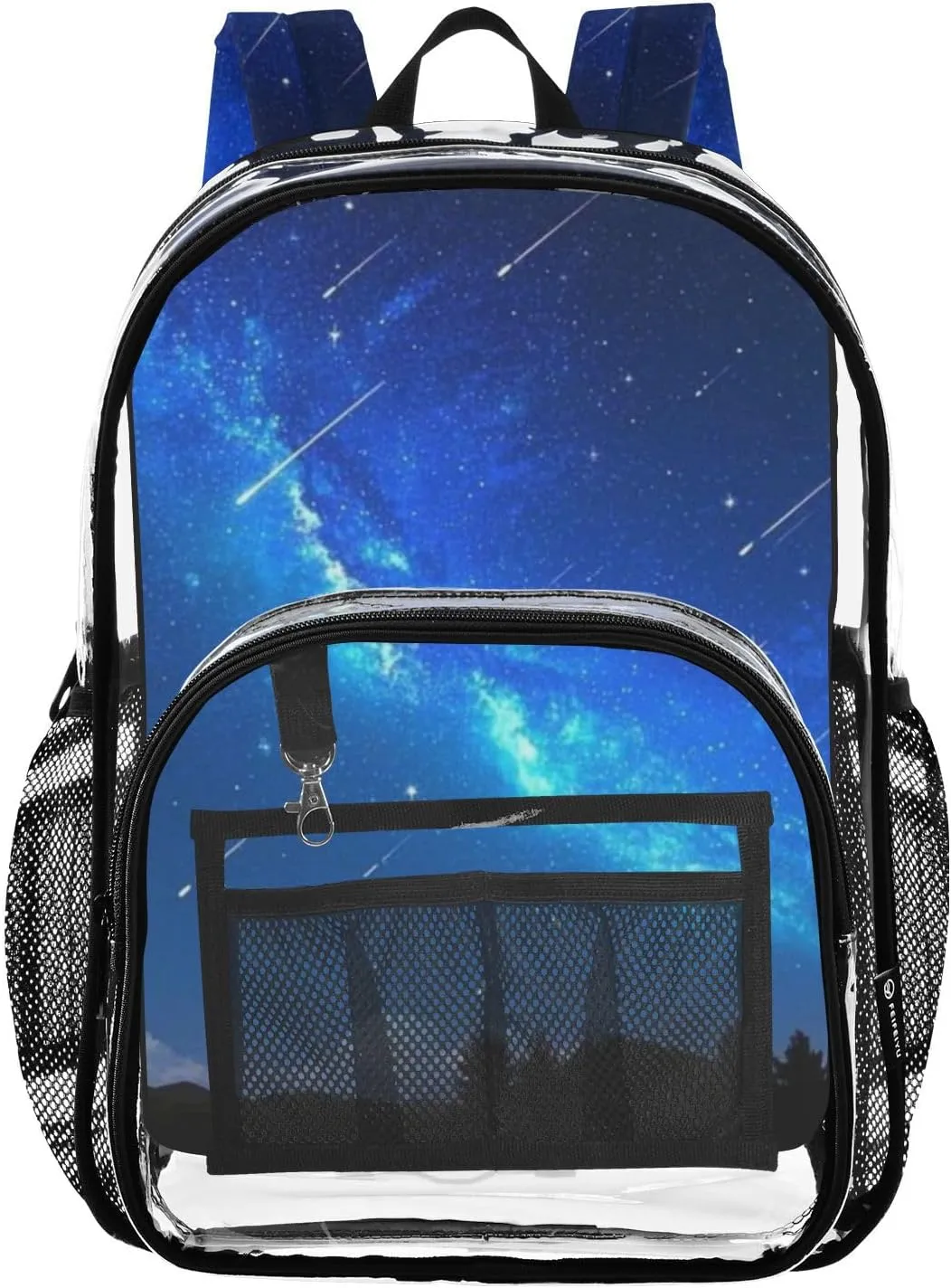 Clear Backpack for Stadium Events School Backpacks Girls Boys heavy duty PVC Waterproof Transparent Plastic Book Bag for Women Work Meteor Galaxy Deep Blue
