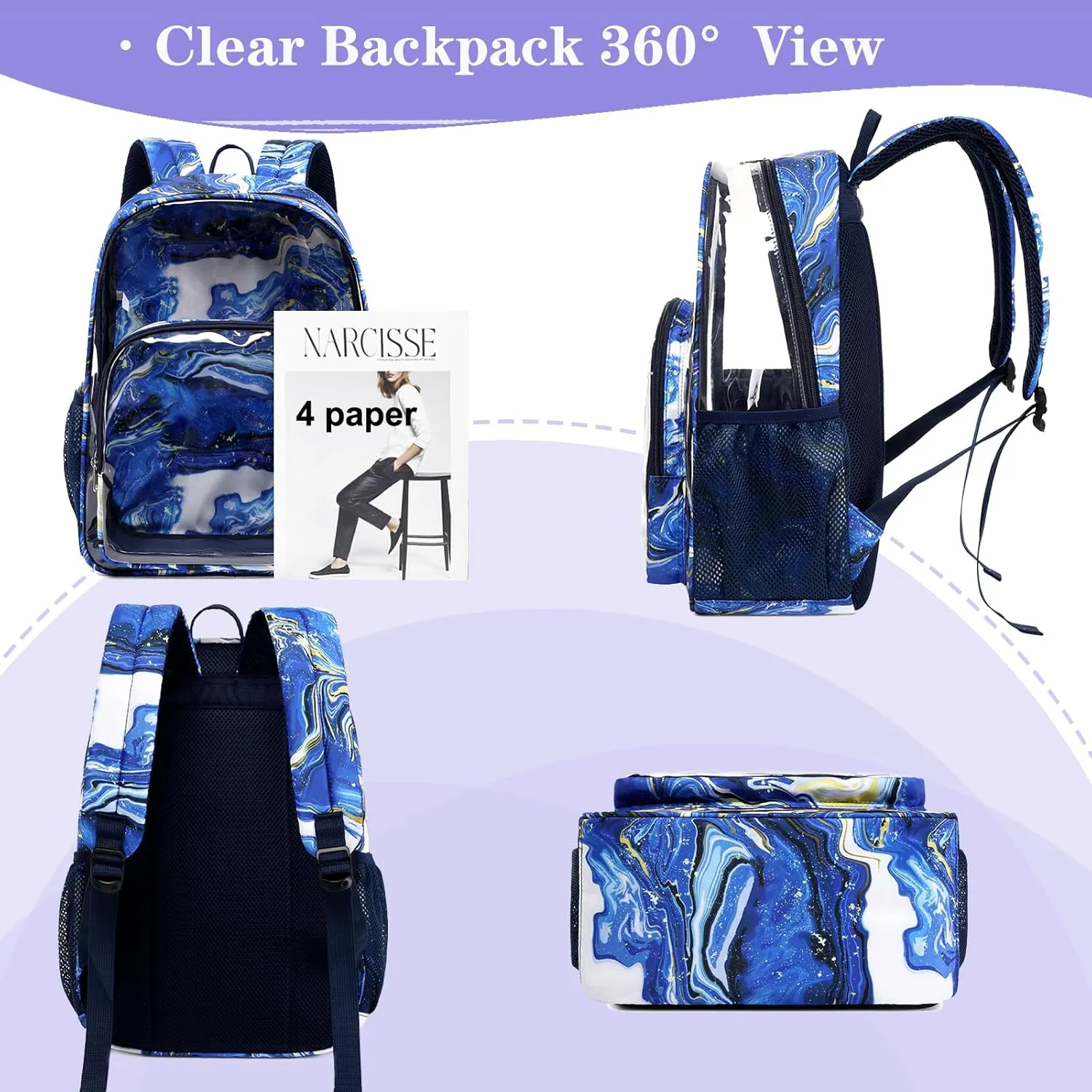 Clear Backpacks for Boys and Girls Heavy Duty TPU See Through Backpacks Transparent Clear Bookbag for Stadium Events, Work, School, and Travel