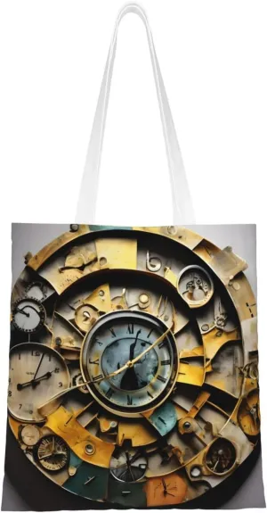 Clock Art Print Canvas Tote Bag Reusable Shoulder Shopping Bags For Daily Use Shopping Travel