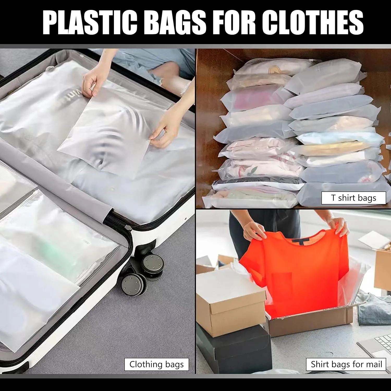 Clothes Packaging Bags,YACEYACE 100Pcs 10 x 13 Inch Plastic Bags for Clothes Frosted Bags for Clothing Poly Plastic Bags Packaging Bags with Zip Lock for Shirt, Jeans, Clothing