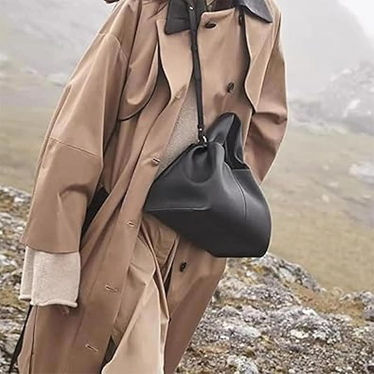 Cloud Pouch Bag Portable Shoulder Bag Leather Dumpling Clutch Bag,Detachable Shoulder Strap Hobo Bag