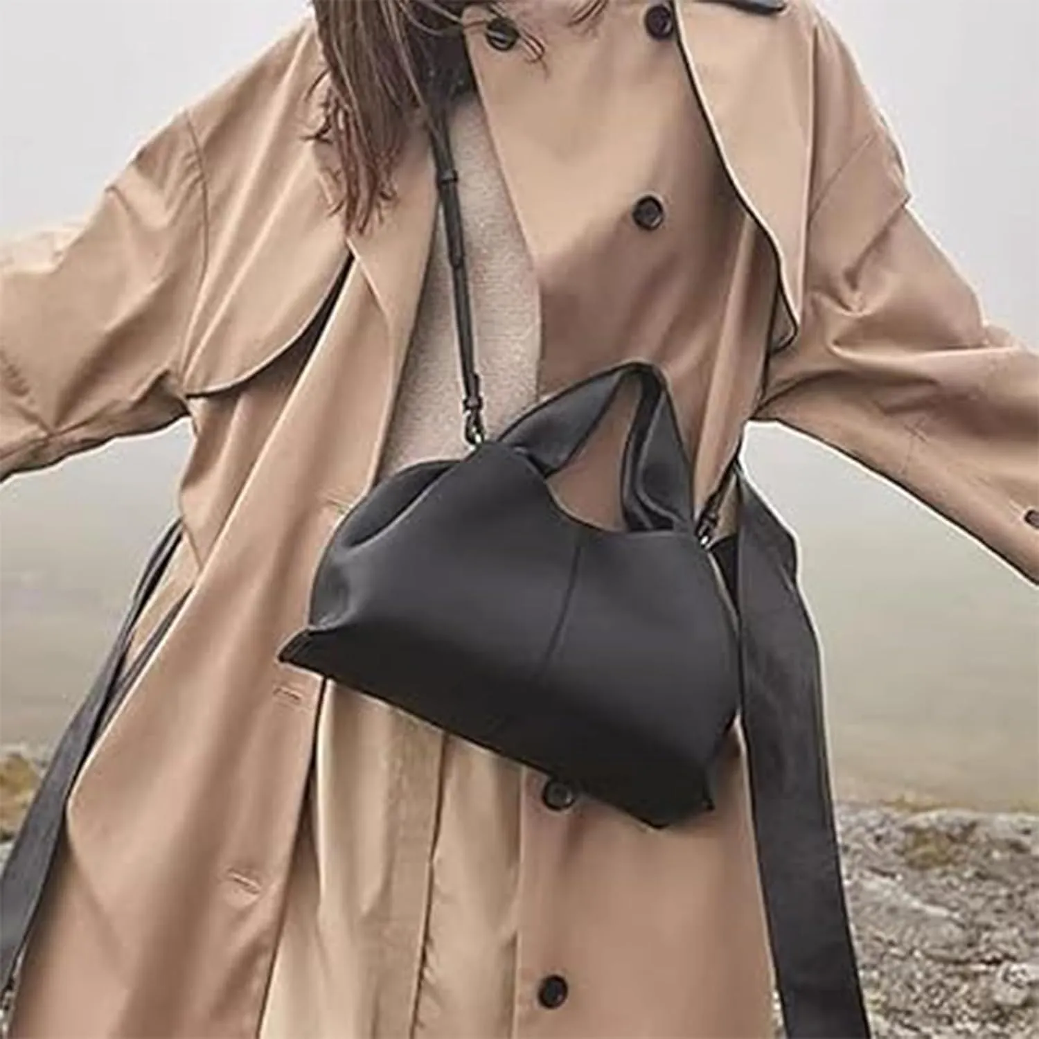 Cloud Pouch Bag Portable Shoulder Bag Leather Dumpling Clutch Bag,Detachable Shoulder Strap Hobo Bag