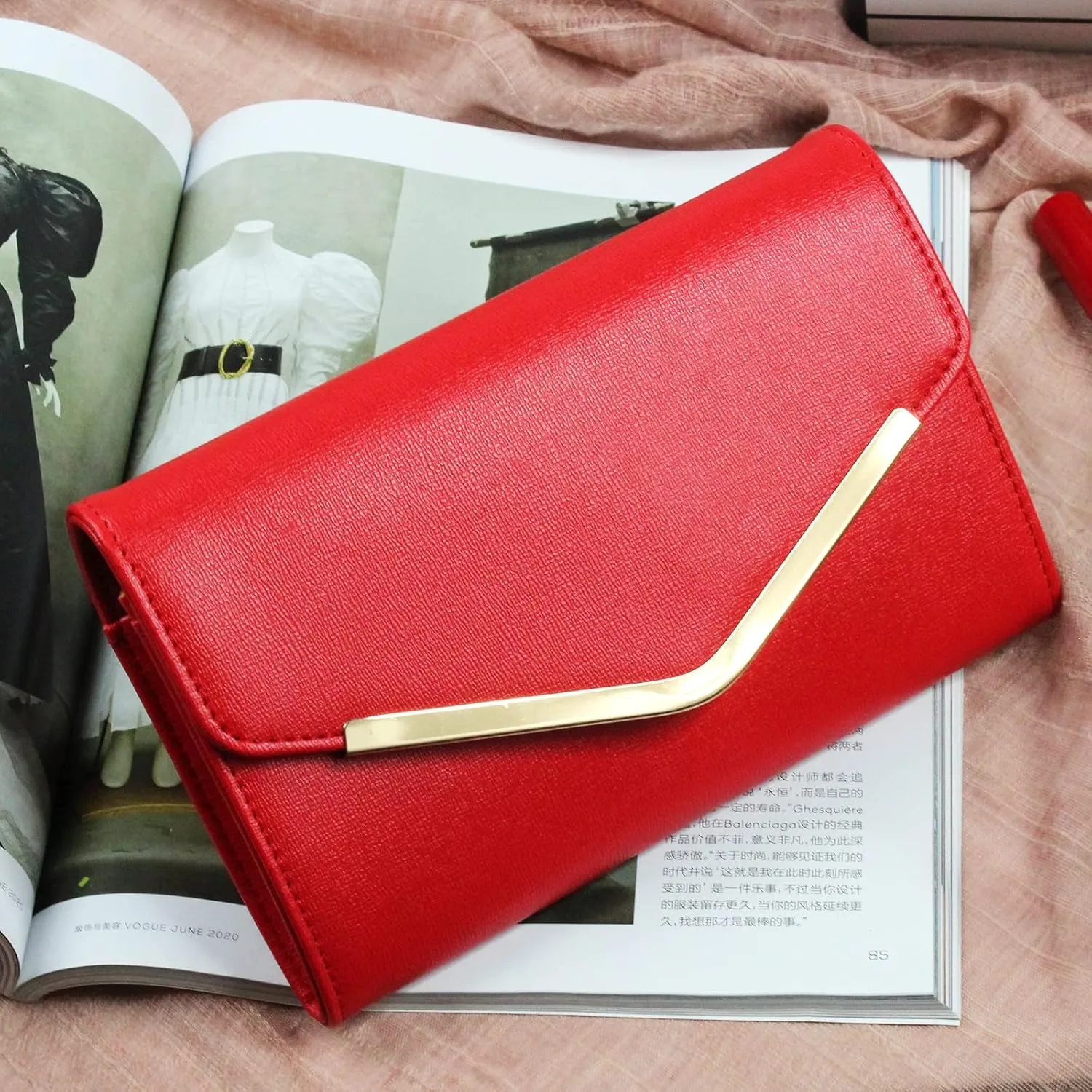 Clutch Purse Evening Bag for Women，Envelope Handbag With Detachable Chain