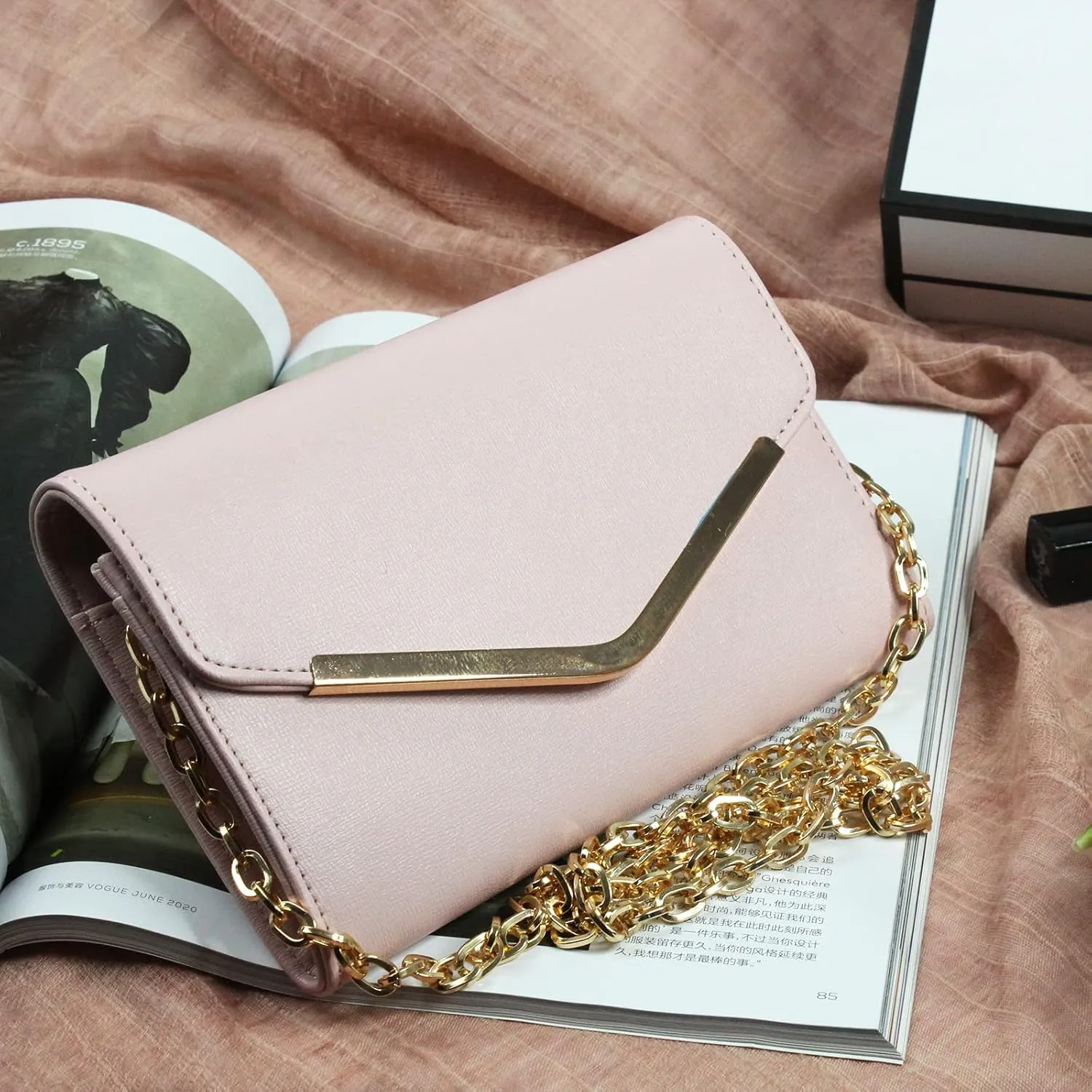 Clutch Purse Evening Bag for Women，Envelope Handbag With Detachable Chain