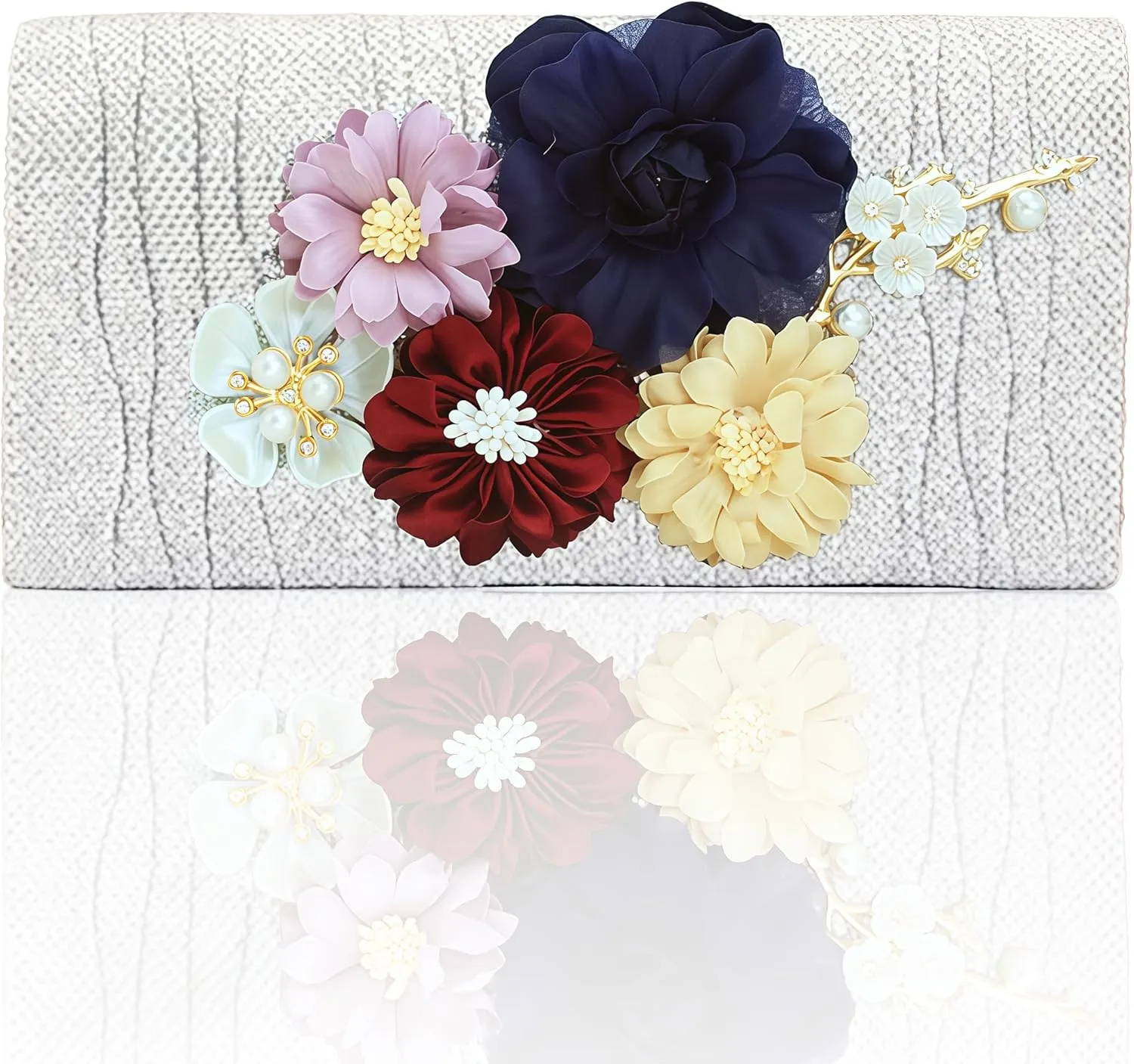 Clutch Purse for Women, Flower Formal Evening Bag, Ladies Sparkling Party Handbag, Floral Clutch Bag