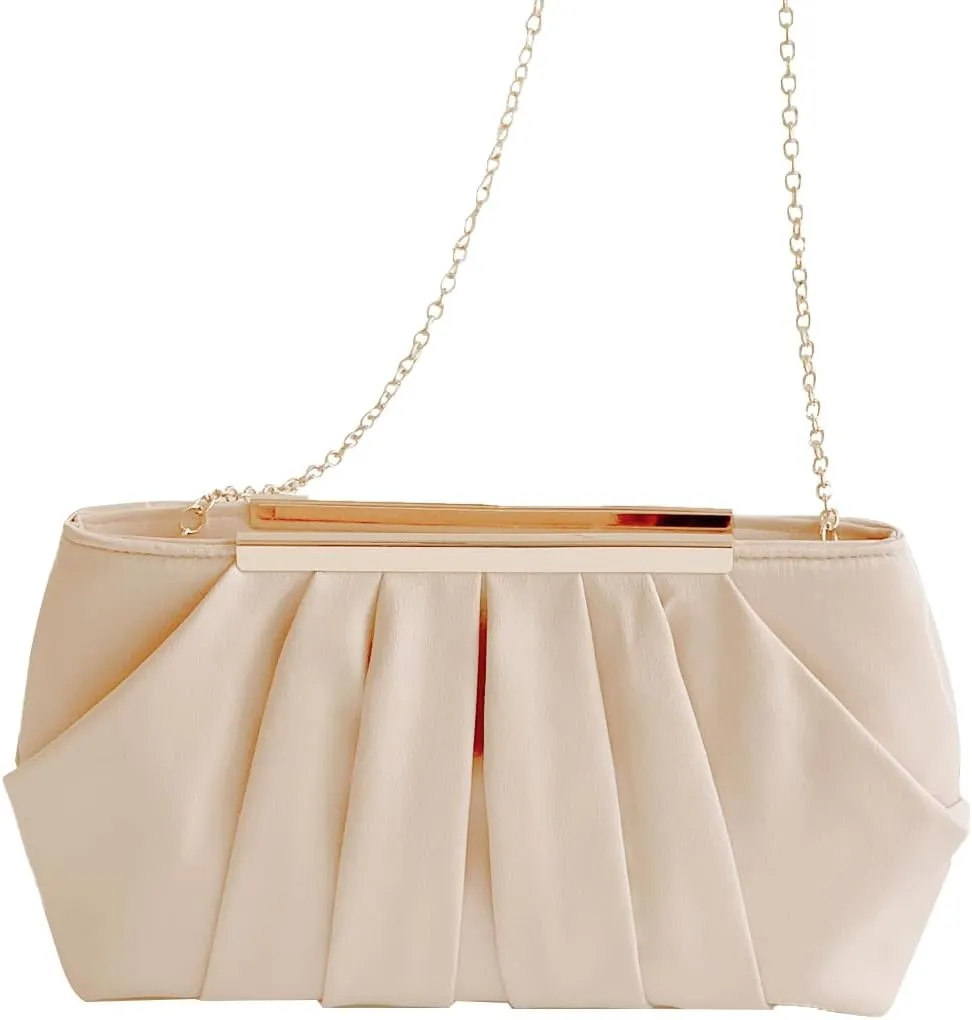 Clutch Purse for Women,Evening Clutches for Wedding, Detachable Chain Strap Pleated Crossbody Shoulder Handbag