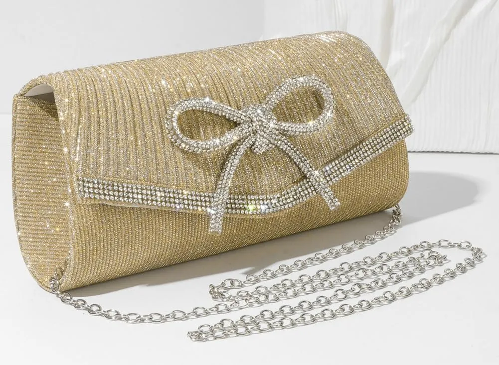 Clutch Purses for Women Rhinestone Bow Evening Bag Sparkly Bow Clutch Purse Envelope Crossbody Bag Formal Party Prom Handbag