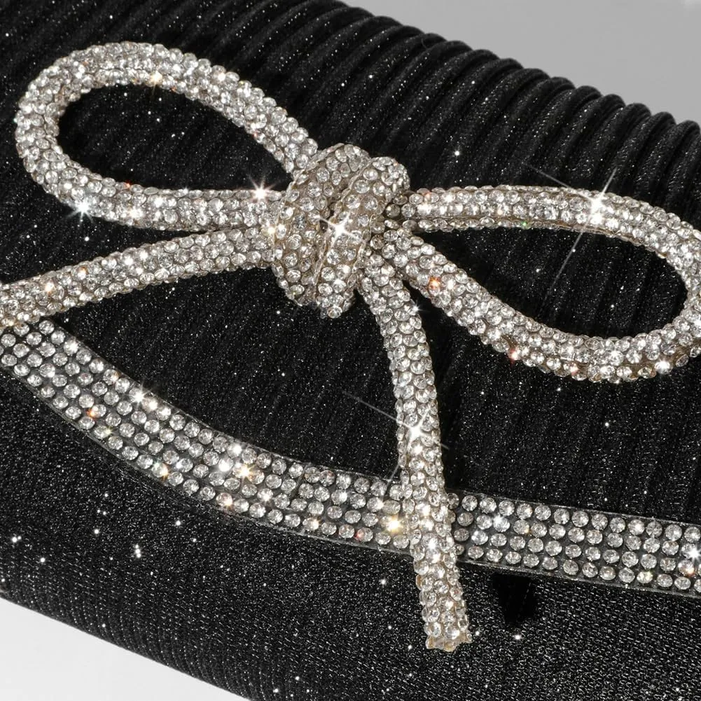 Clutch Purses for Women Rhinestone Bow Evening Bag Sparkly Bow Clutch Purse Envelope Crossbody Bag Formal Party Prom Handbag