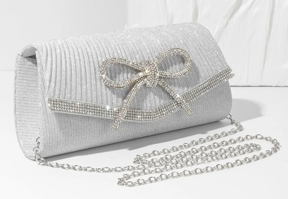 Clutch Purses for Women Rhinestone Bow Evening Bag Sparkly Bow Clutch Purse Envelope Crossbody Bag Formal Party Prom Handbag