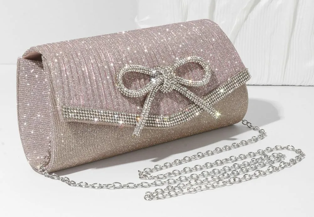 Clutch Purses for Women Rhinestone Bow Evening Bag Sparkly Bow Clutch Purse Envelope Crossbody Bag Formal Party Prom Handbag