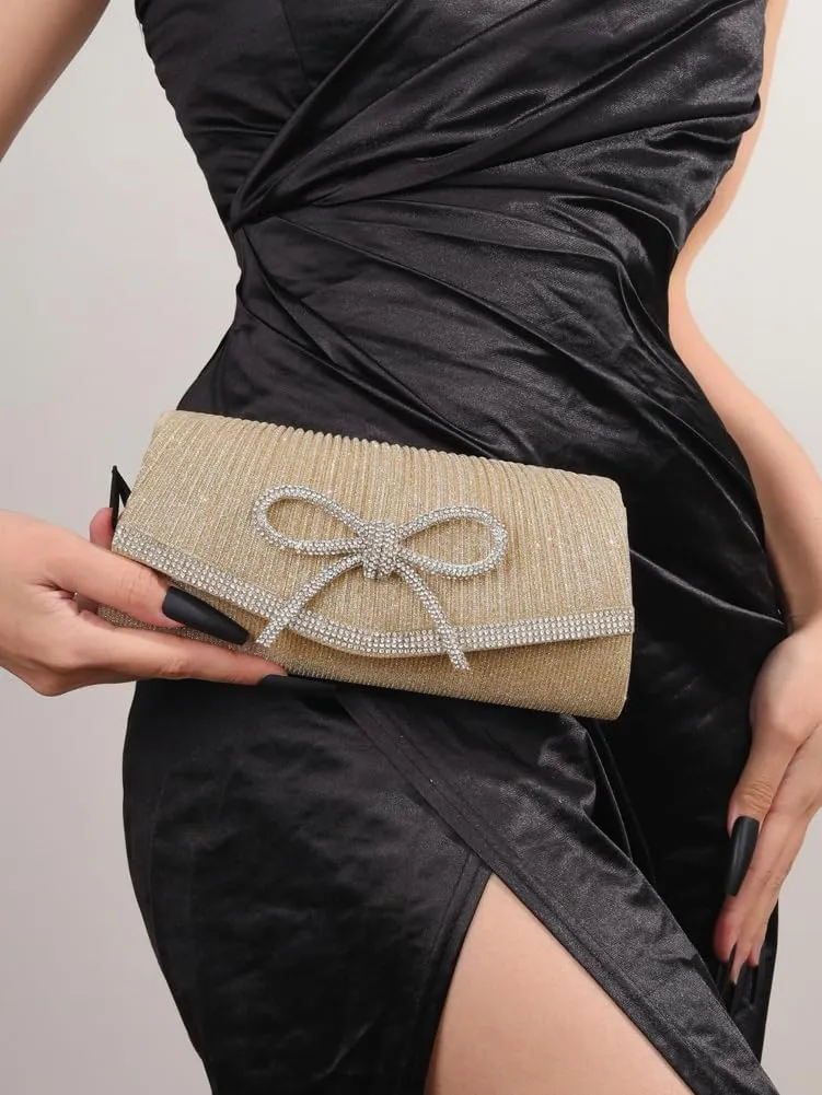Clutch Purses for Women Rhinestone Bow Evening Bag Sparkly Bow Clutch Purse Envelope Crossbody Bag Formal Party Prom Handbag