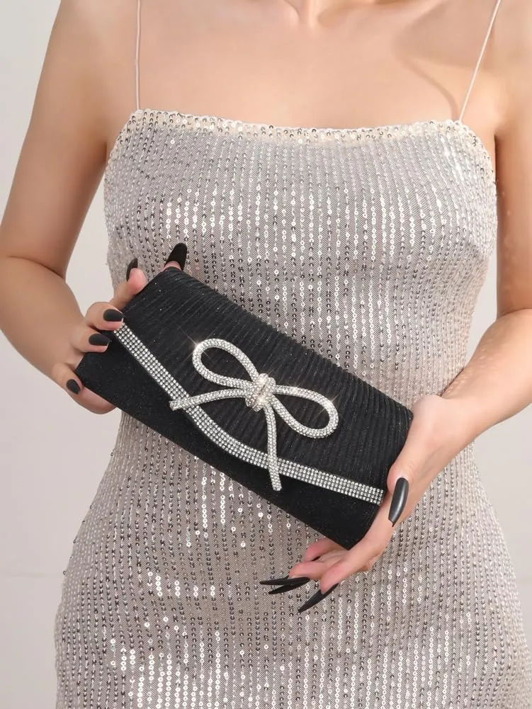 Clutch Purses for Women Rhinestone Bow Evening Bag Sparkly Bow Clutch Purse Envelope Crossbody Bag Formal Party Prom Handbag