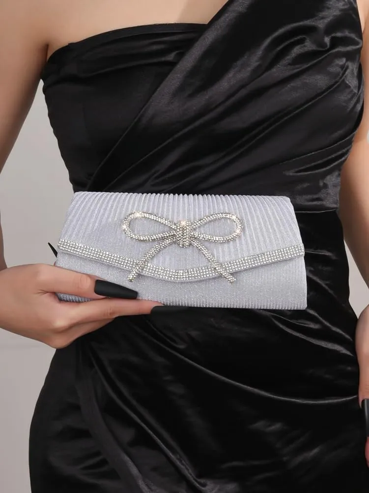 Clutch Purses for Women Rhinestone Bow Evening Bag Sparkly Bow Clutch Purse Envelope Crossbody Bag Formal Party Prom Handbag