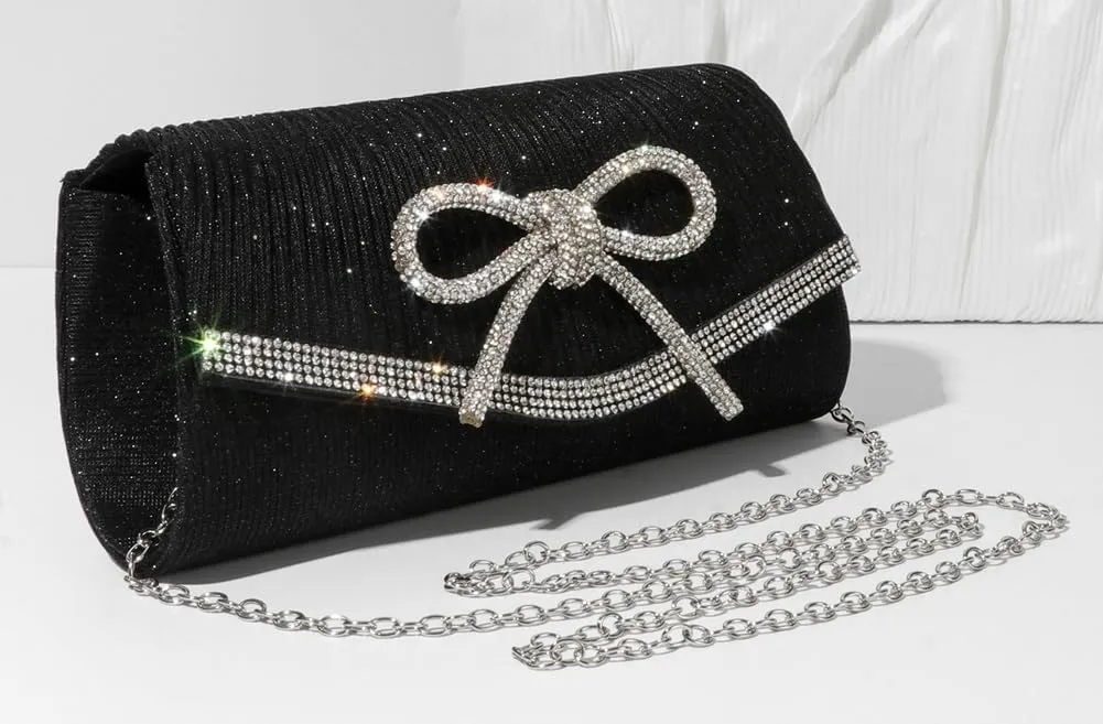 Clutch Purses for Women Rhinestone Bow Evening Bag Sparkly Bow Clutch Purse Envelope Crossbody Bag Formal Party Prom Handbag