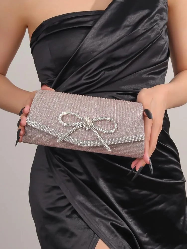 Clutch Purses for Women Rhinestone Bow Evening Bag Sparkly Bow Clutch Purse Envelope Crossbody Bag Formal Party Prom Handbag