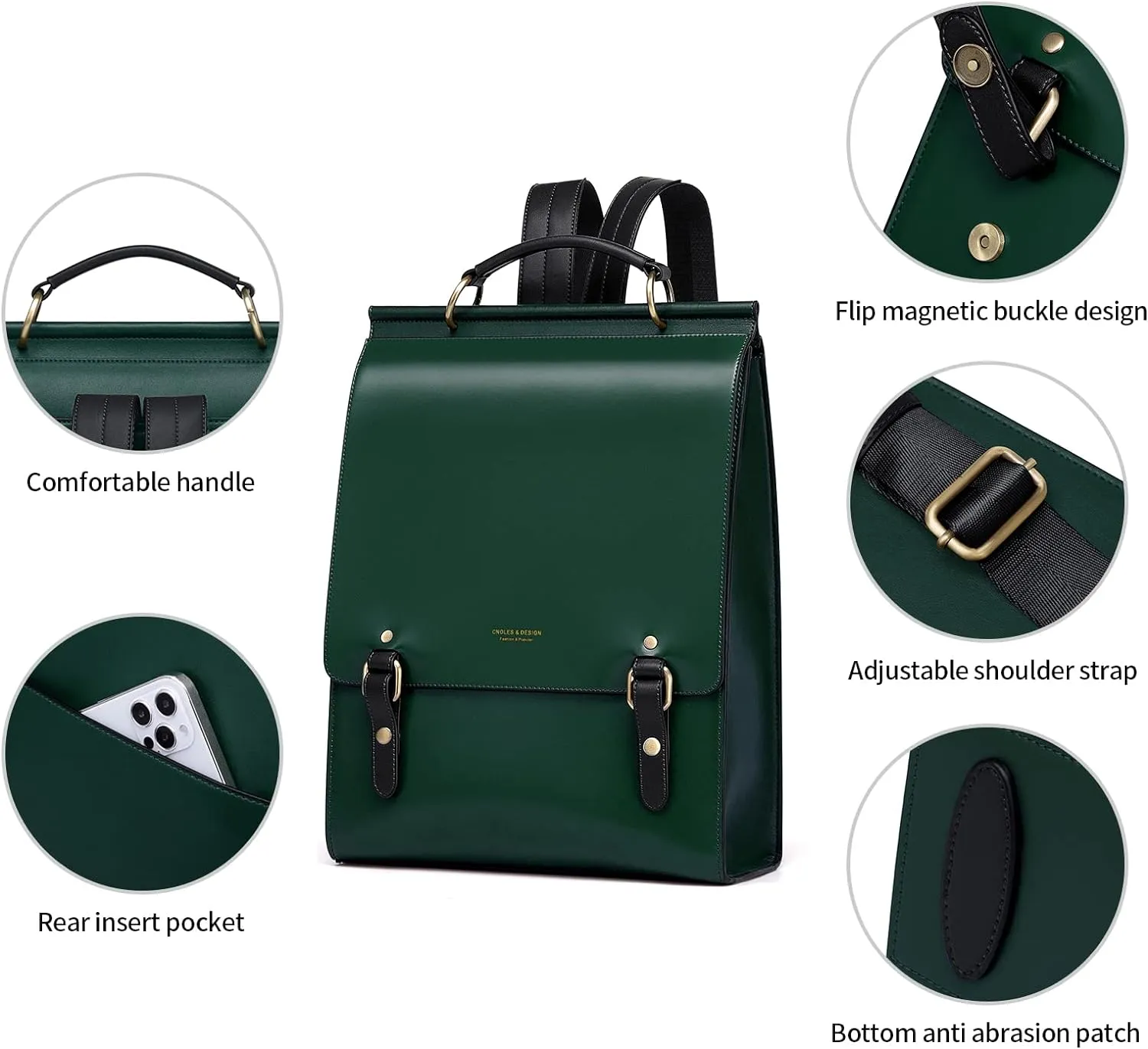 Cnoles Leather Backpack Purse For Women Fashion Ladies Vintage Bags Casual College Travel Backpacks Large bag Green