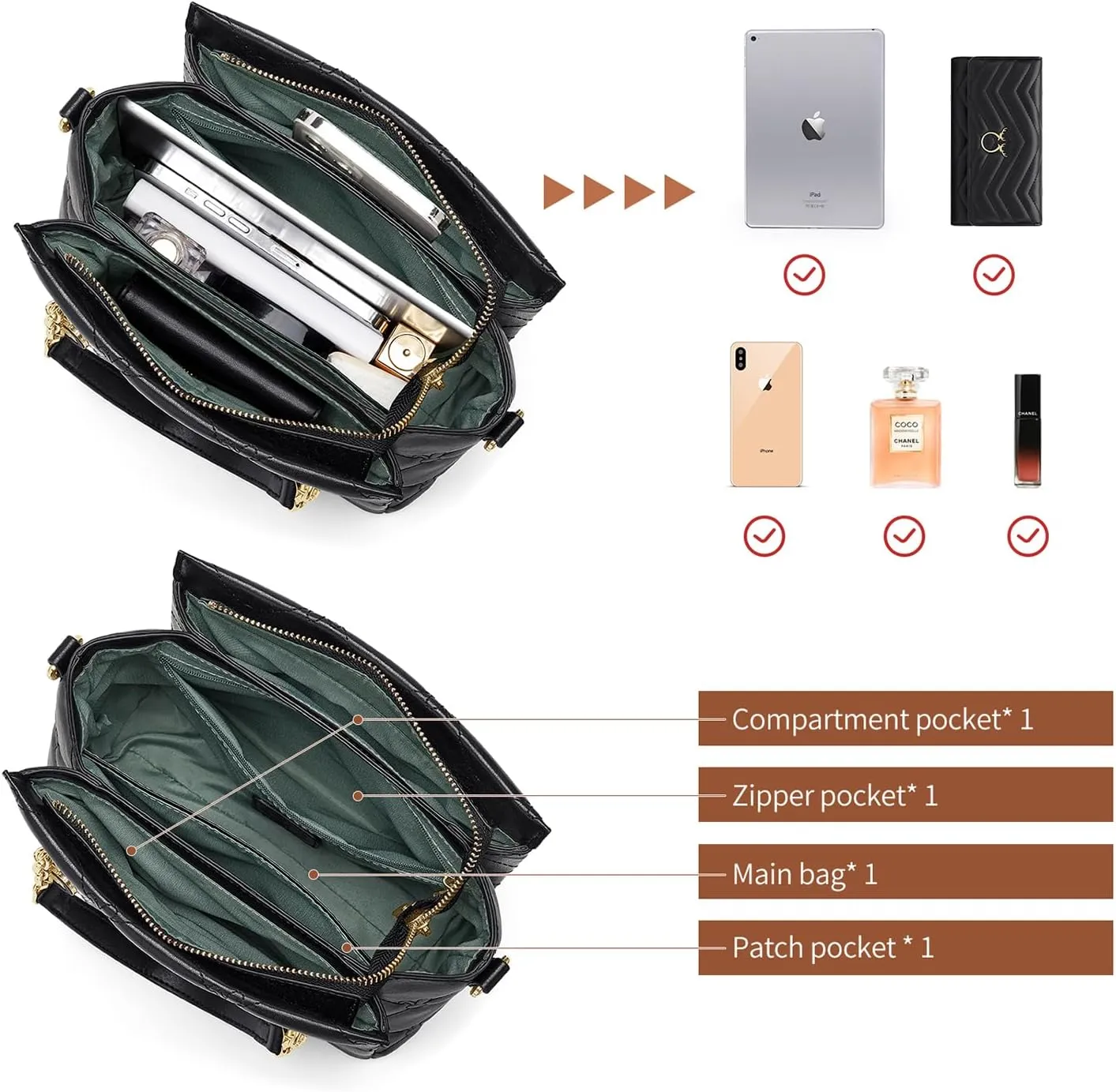 Cnoles Satchel Bag For Women Fashion Leather Handbags and Purses Shoulder Tote Crossbody Top Handle Bags