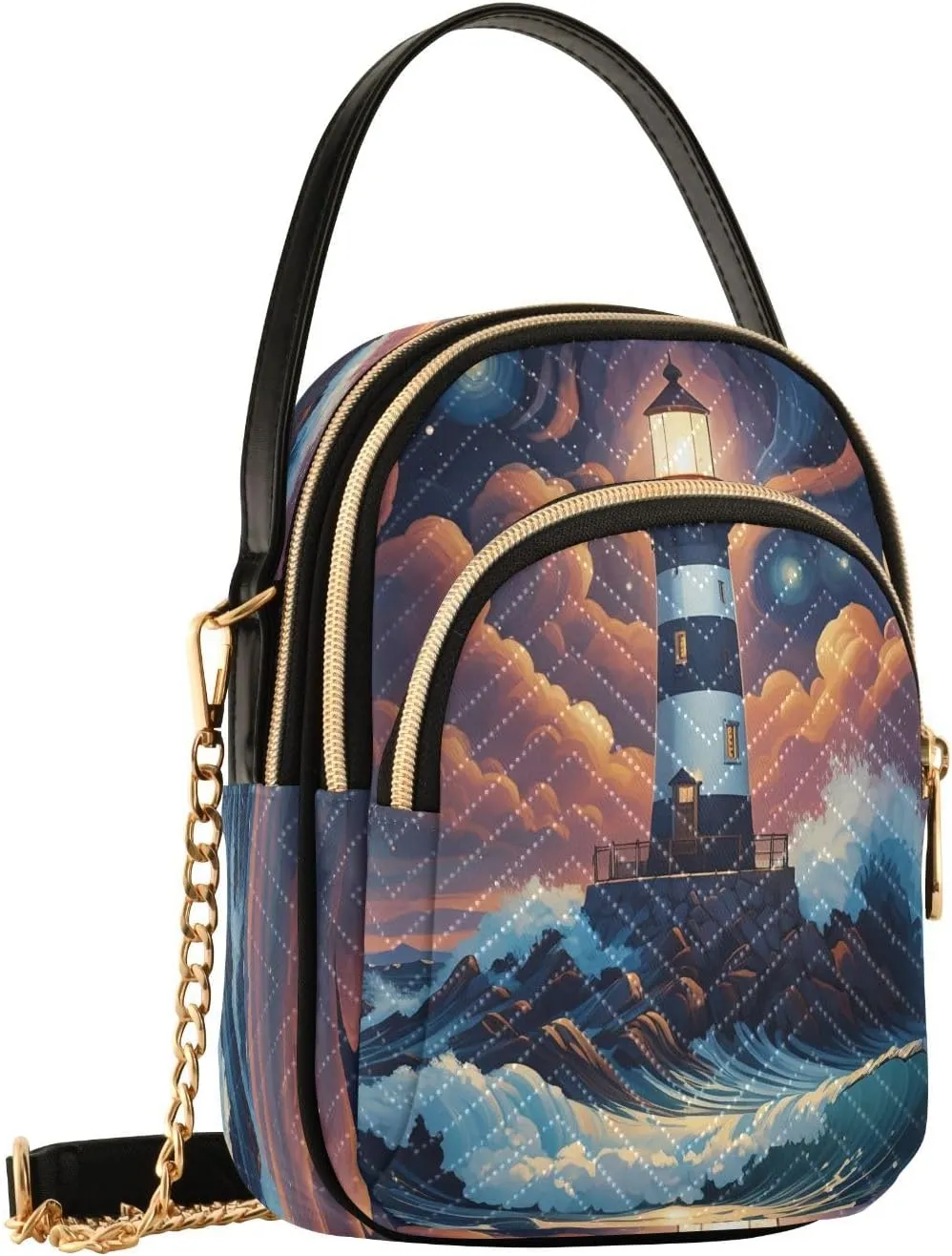 Coastal Lighthouse Nightfall Azure Crossbody Bags for Women Fanny Packs Small Sling Cross Body Bag Wallet Phone Mini Purse