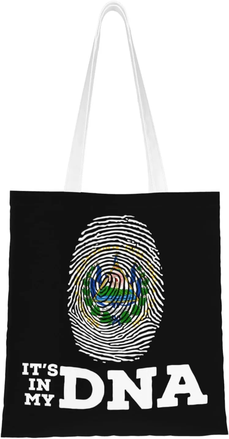 Coat of Arms of El Salvador It's in My DNA Tote Bag for Women Canvas Shopping Bags Reusable Large Capacity Casual Shoulder Handbags Grocery Bags DIY Gift Bags