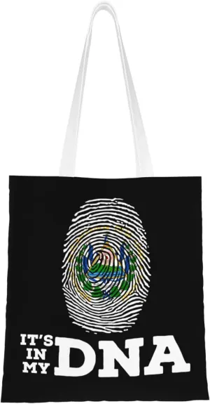 Coat of Arms of El Salvador It's in My DNA Tote Bag for Women Canvas Shopping Bags Reusable Large Capacity Casual Shoulder Handbags Grocery Bags DIY Gift Bags
