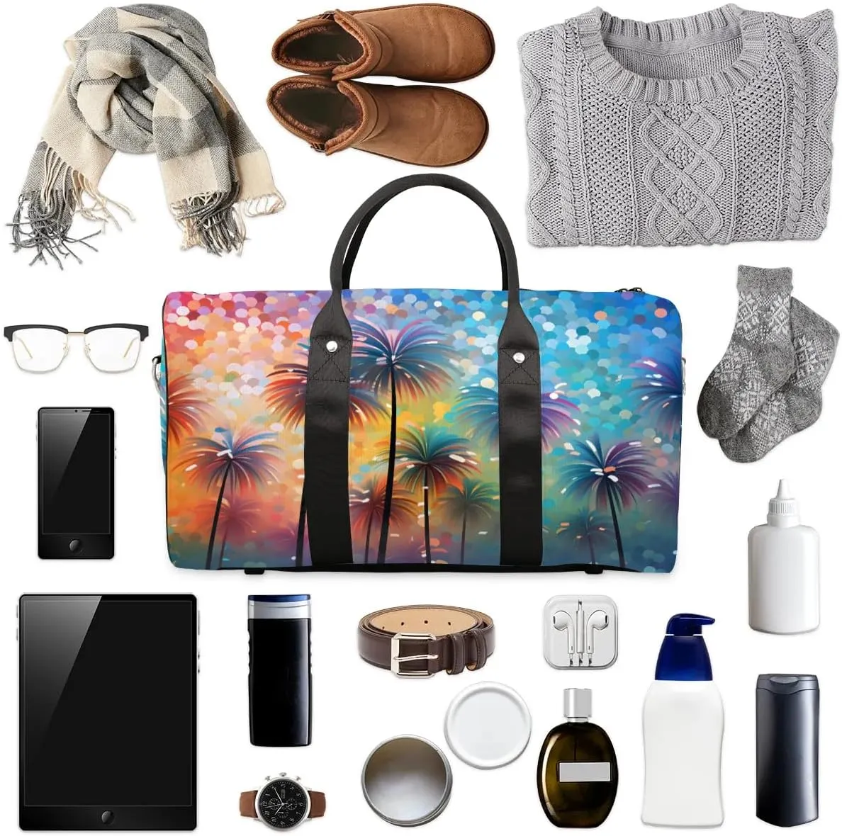 Coconut Tree Pattern Foldable Lightweight Duffle Bag for Travel - Waterproof Carry On Bags for Airplanes, Travel Duffel Bags for Gym, Weekend