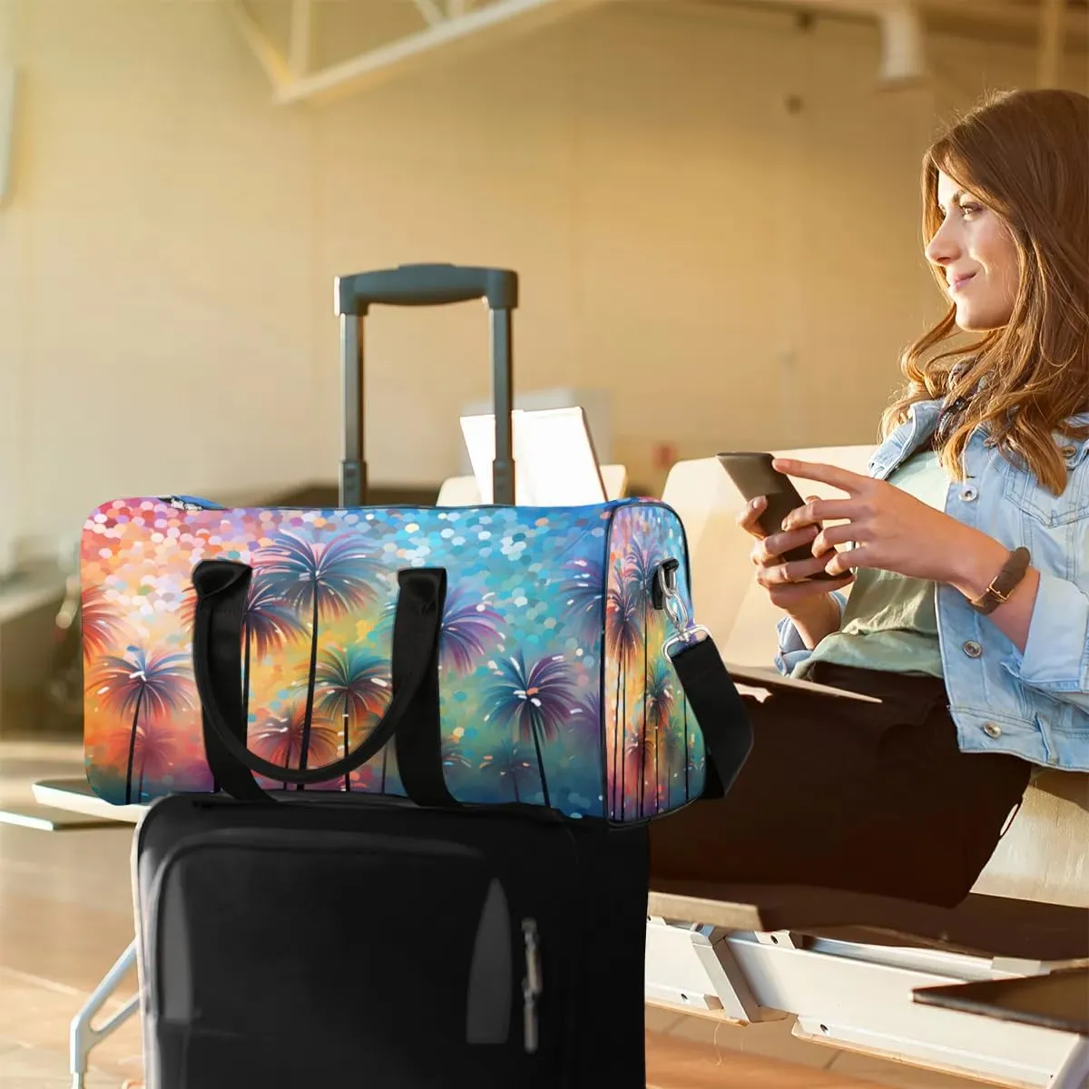 Coconut Tree Pattern Foldable Lightweight Duffle Bag for Travel - Waterproof Carry On Bags for Airplanes, Travel Duffel Bags for Gym, Weekend