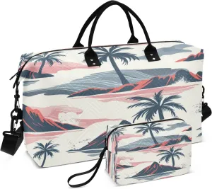 Coconut Tree Sunset Travel Duffel Bags with Toiletry Bag and Adjustable Strap for Travel Gym Yoga